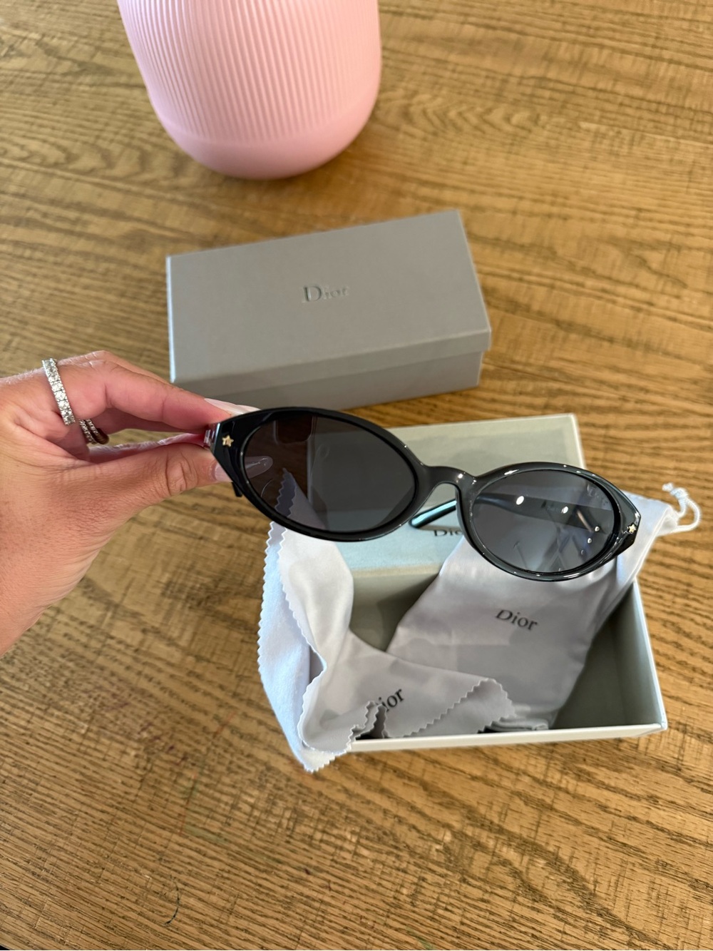 Dior Black Oval Sunglasses with Gold Star Accents - Picture 7 of 11